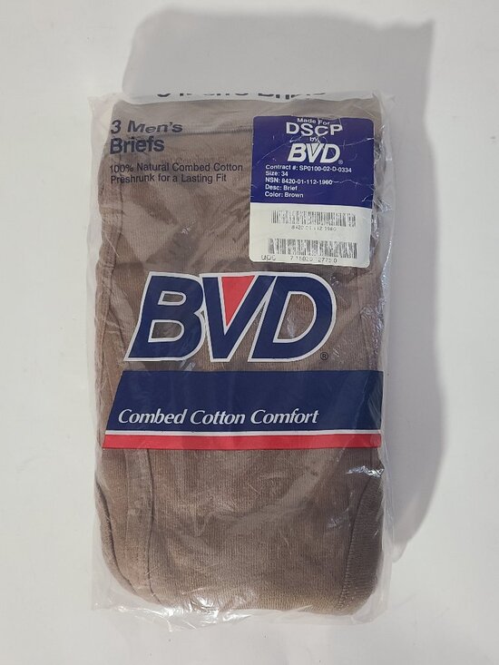 Bvd Other - Vintage 90s BVD DSCP Military Brown Men's Briefs Size 34 3 Pairs NOS